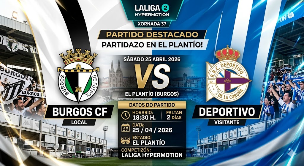 Burgos CF e o Deportivo da Coruña deste sábado 25 de abril de 2026