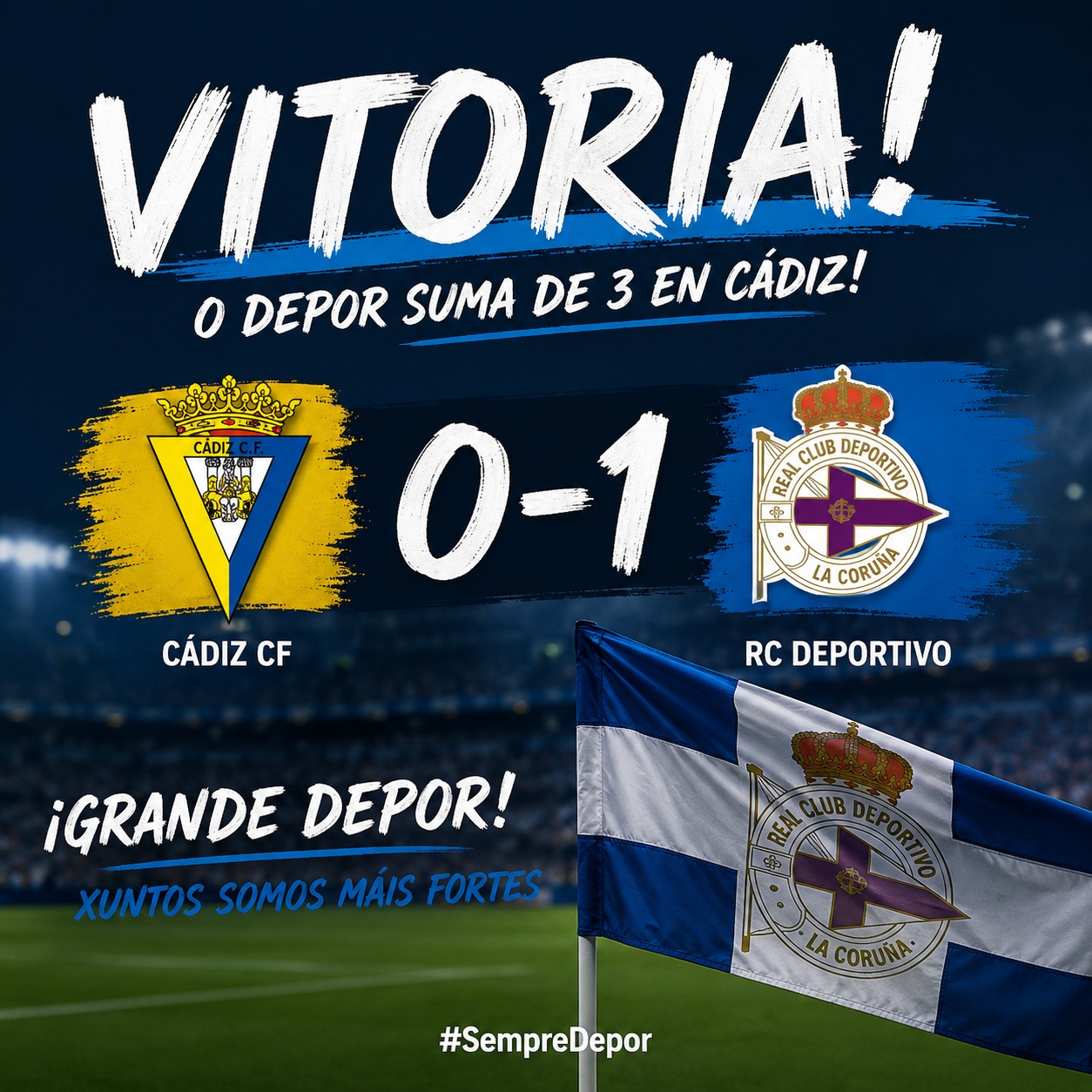 Cádiz 0 – 1 Deportivo: un triunfo de oficio