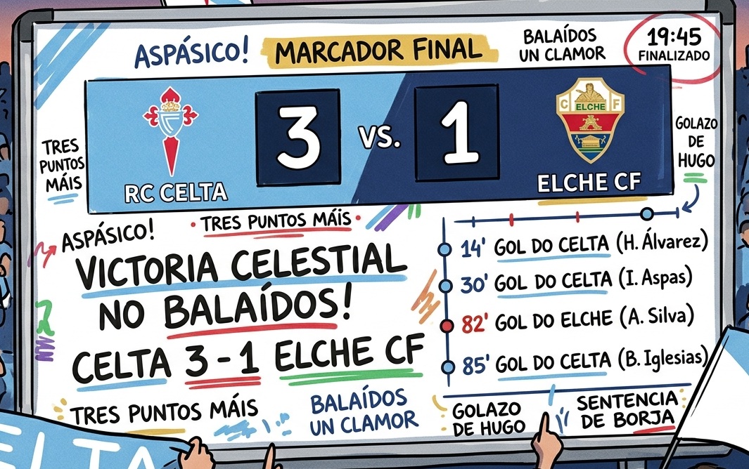 O Celta renace en Balaídos: triunfo de peso ante o Elche para seguir soñando con Europa (3-1)