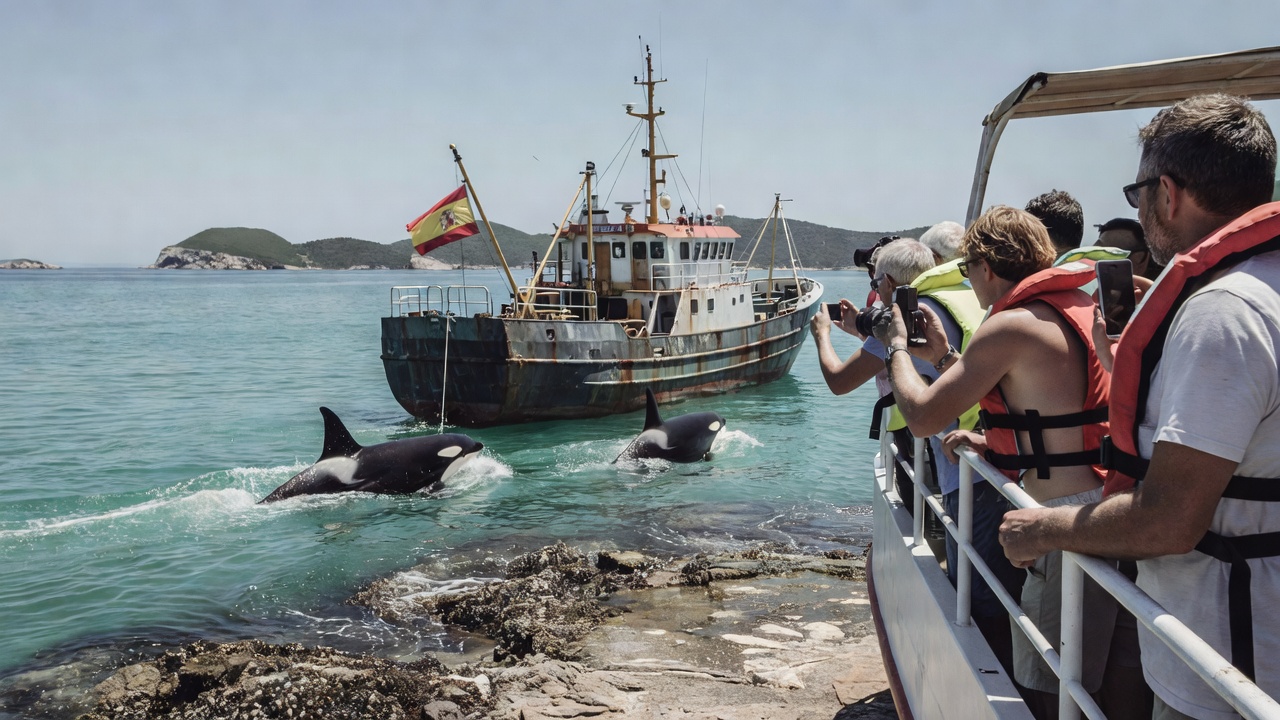 Avistan parella de orcas con cría preto das Illas Cíes sorprendente pola súa proximidade á ruta marítima