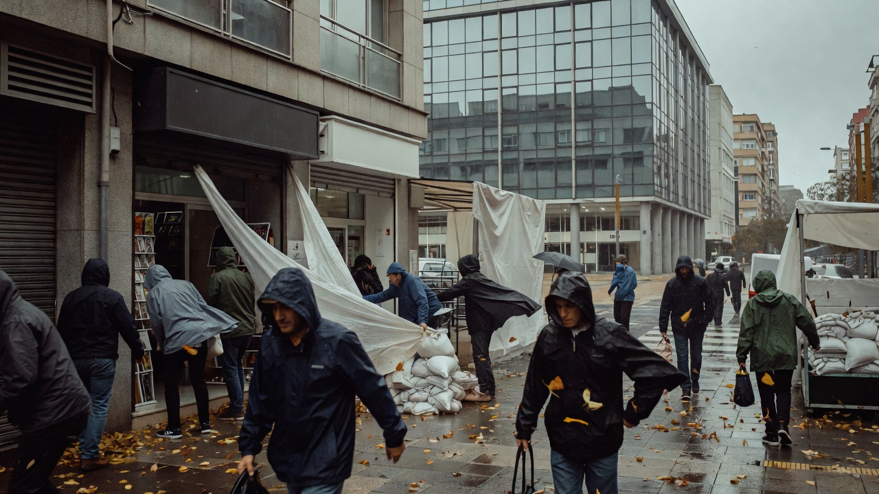 Hoteles e comercios do centro adecúan escaparatismo ante previsión de tormentas intensas en A Coruña