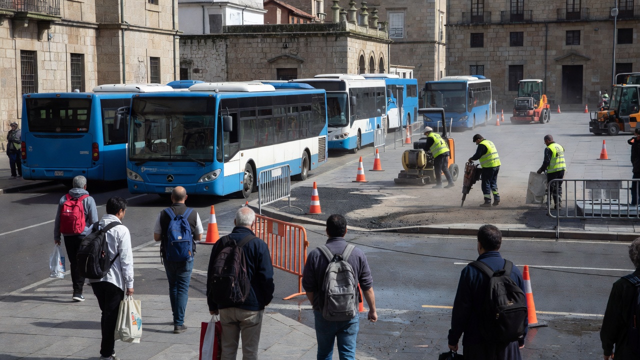 Se traslada a parada de autobuses de Praza da Galicia por obras de asfaltado en Pontevedra