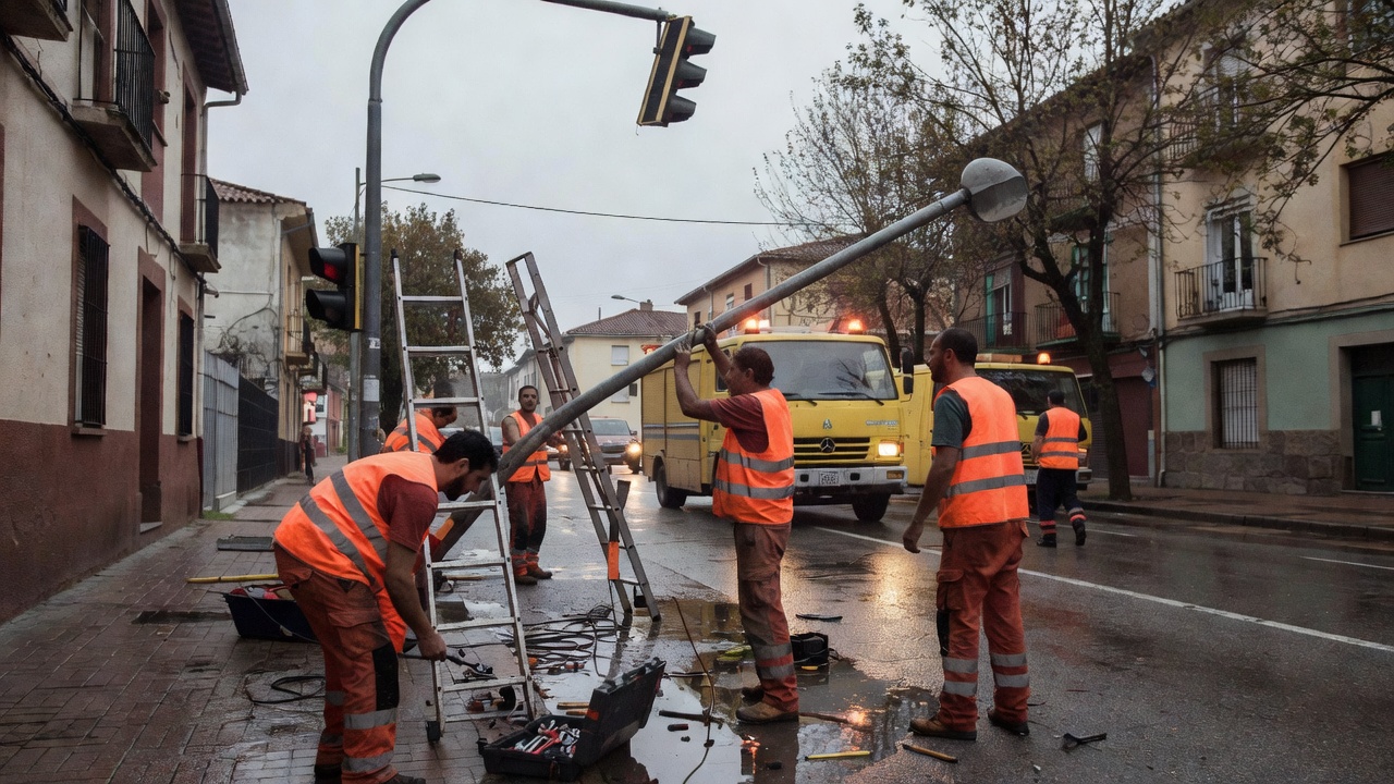 Servizos municipais mobilízanse para reparar alumeado público e semáforos tras tempestade en Lugo