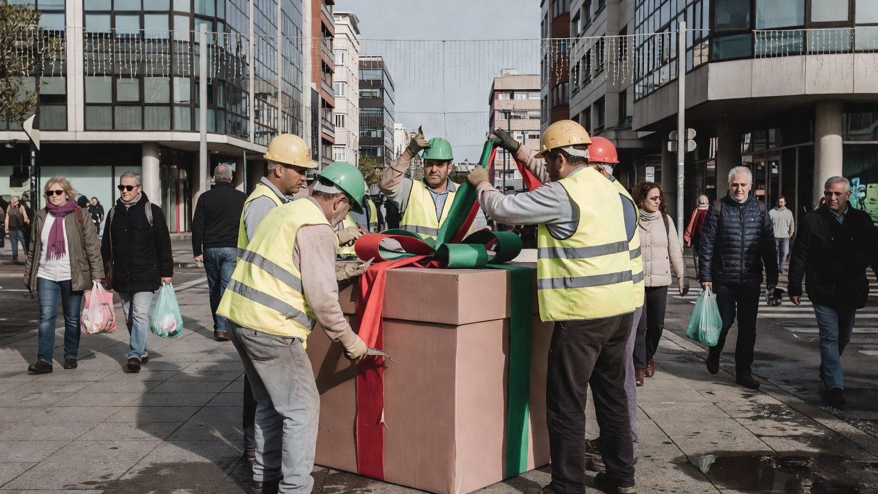 Comeza en Vigo a instalación da gran caixa de agasallo de Nadal na Gran Vía-Urzáiz