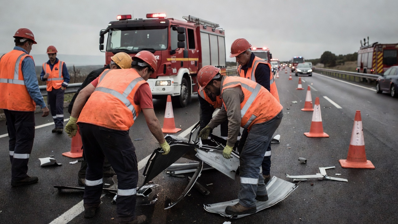 Servizos de emerxencia retiran chapas metálicas da AP-9 tras accidente no desvío de Palavea