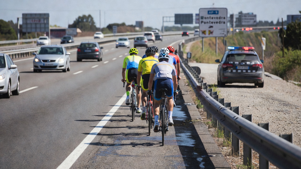 Tráfico denuncia a varios triatletas por adestrar en bici pola AP-9 en Pontevedra en vésperas do Mundial de Triatlón