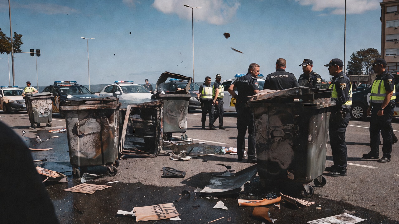 Concello de A Coruña contabiliza 30 contenedores calcinados e danos “cuantiosos” tras protestas e cargas policiais