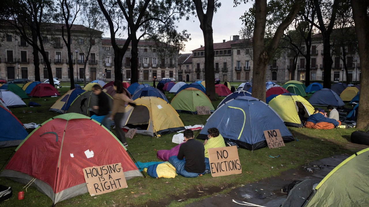 Pontevedra acoge su primera acampada por la vivienda con decenas durmiendo na Alameda